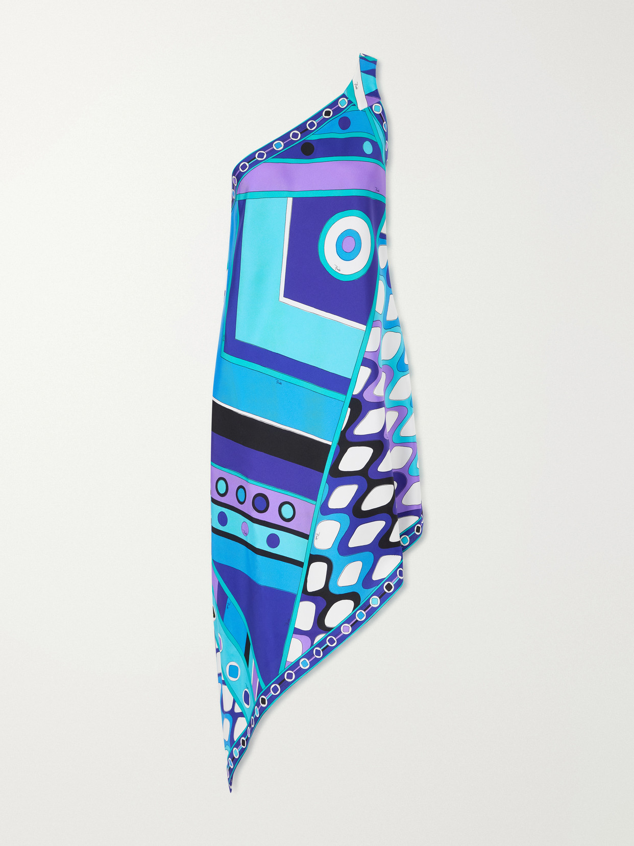 Pucci Printed Asymmetric One-shoulder Silk-twill Dress In Blue
