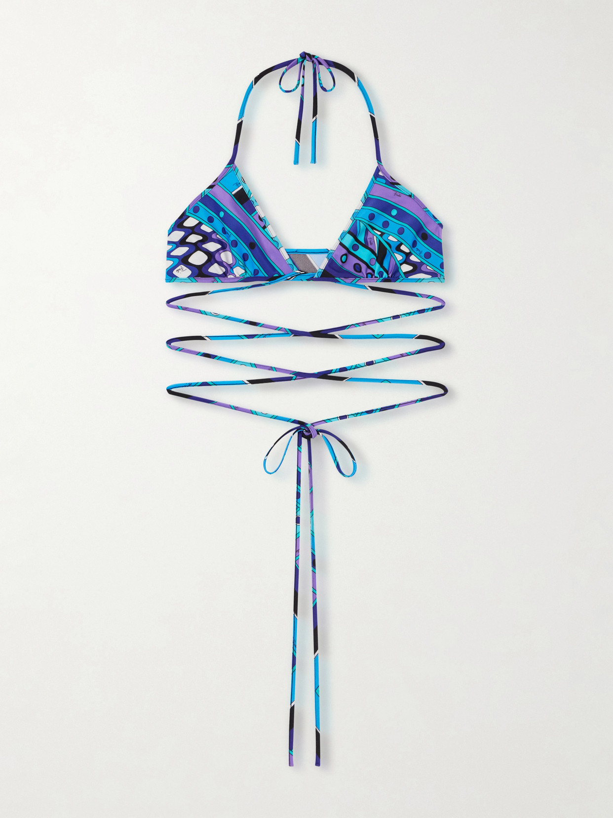 Pucci Printed Triangle Bikini Top In Blue