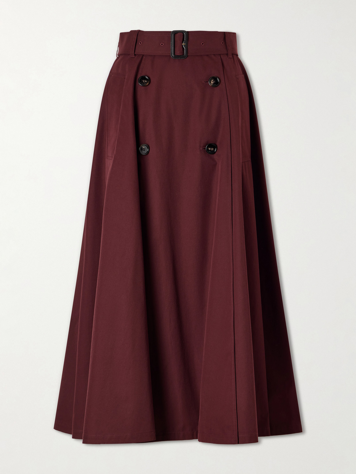 Burberry Belted Wool Midi Skirt In Burgundy