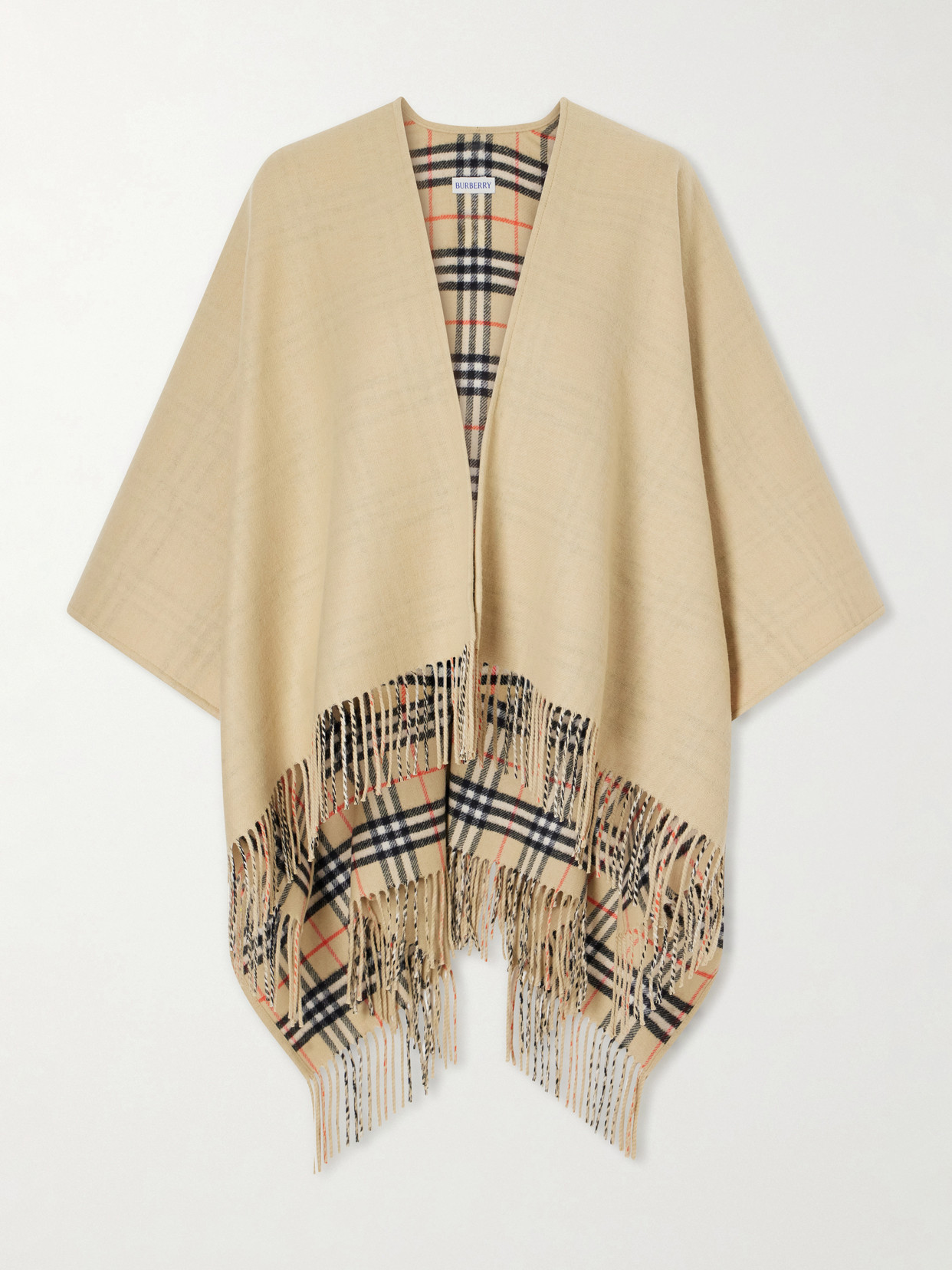 Burberry Fringed Wool Cape In Neutrals