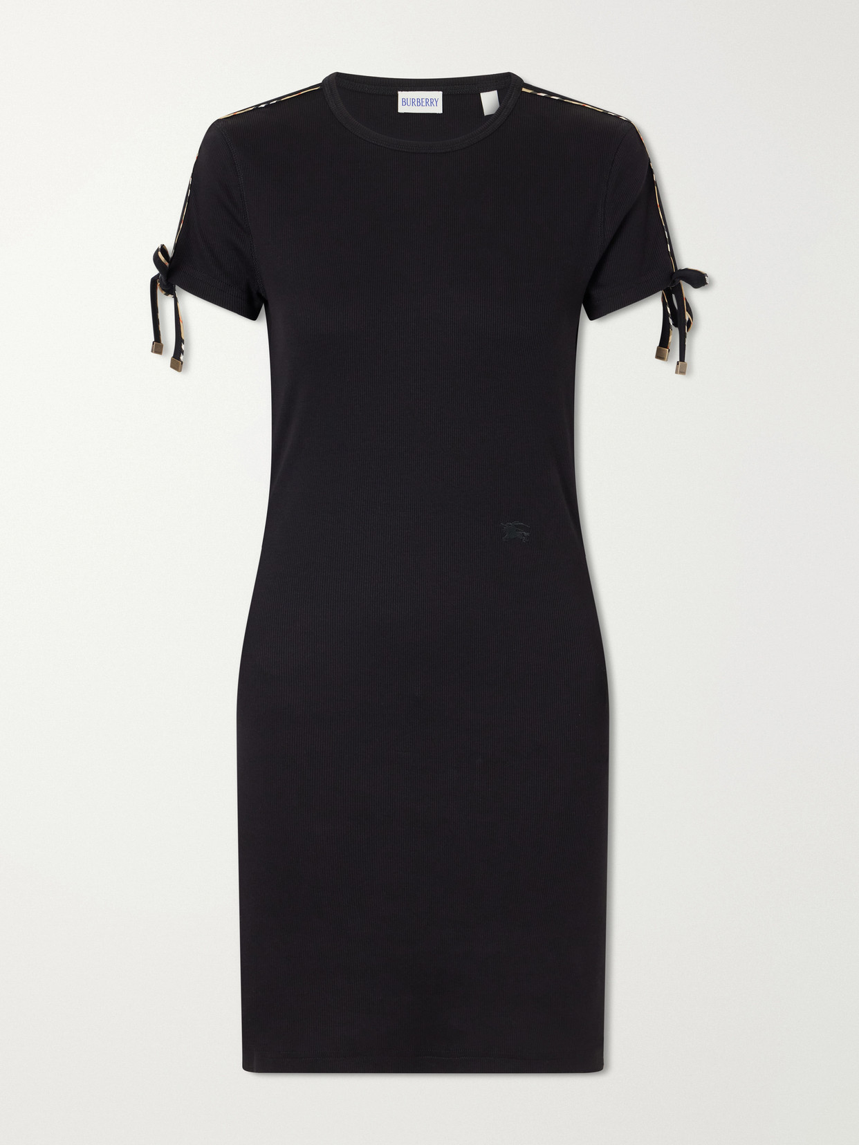 Burberry Tie-detailed Ribbed Stretch-cotton Jersey Mini Dress In Black