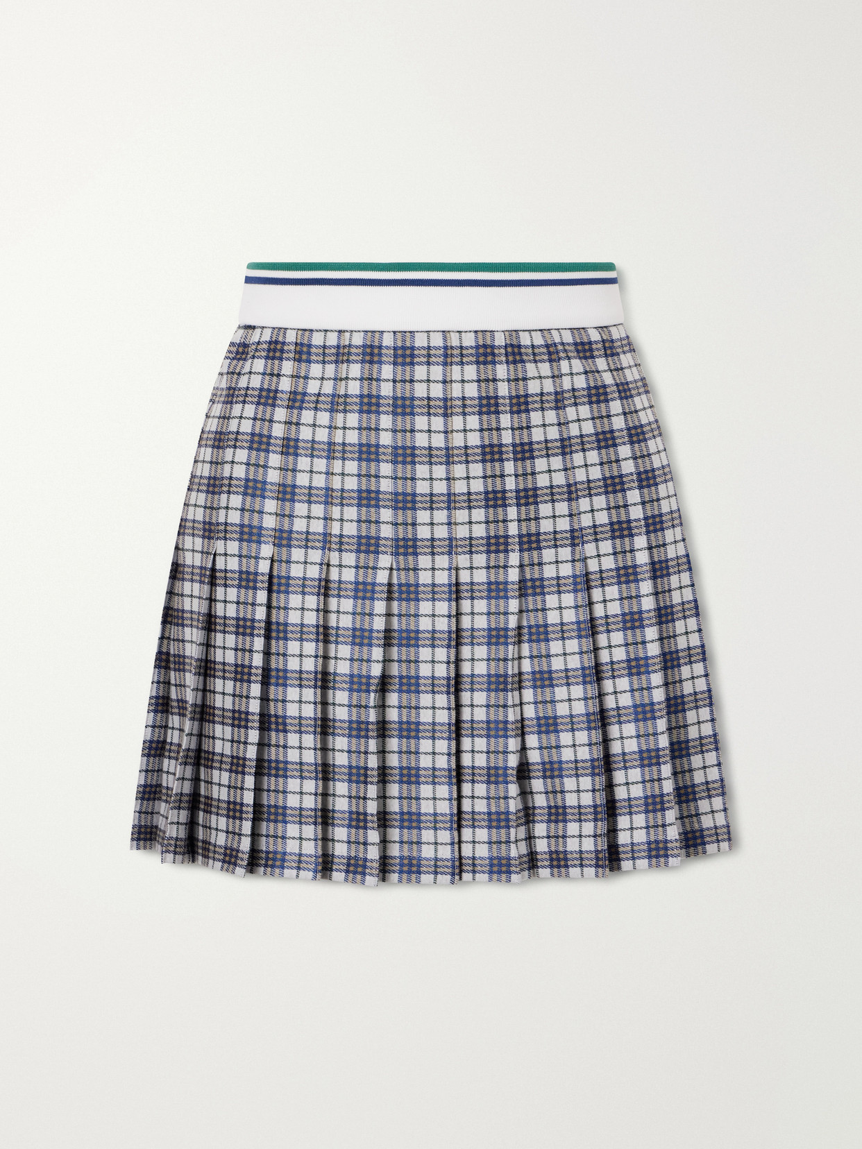 Burberry Checked Pleated Jersey Mini Skirt In Blue