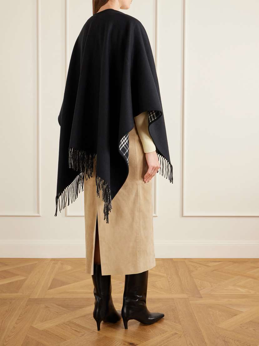 Burberry Reversible Fringed Checked Wool Cape | Thumbnail 3 Burberry Reversible Fringed Checked Wool Cape | Thumbnail 3