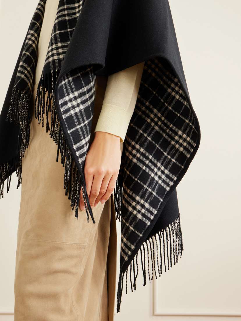 Burberry Reversible Fringed Checked Wool Cape | Thumbnail 4 Burberry Reversible Fringed Checked Wool Cape | Thumbnail 4