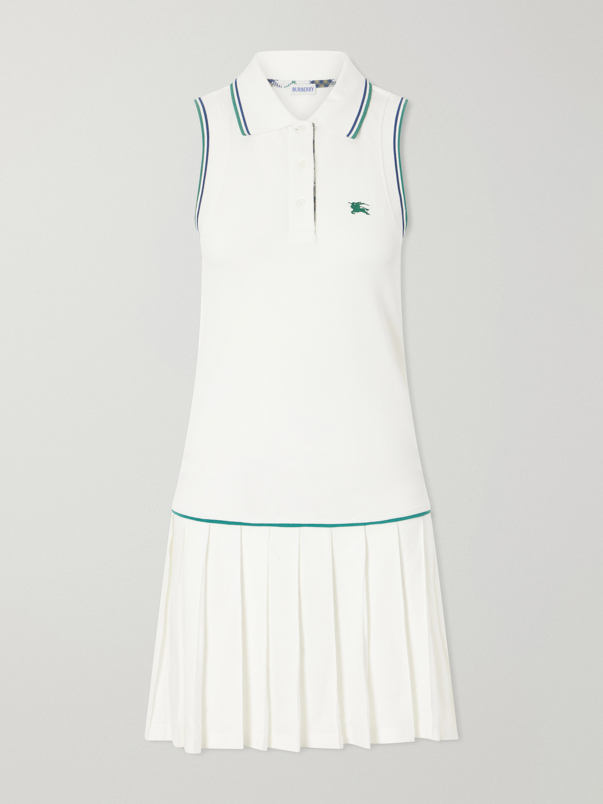 Burberry Logo-embroidered Pleated Cotton Dress In White