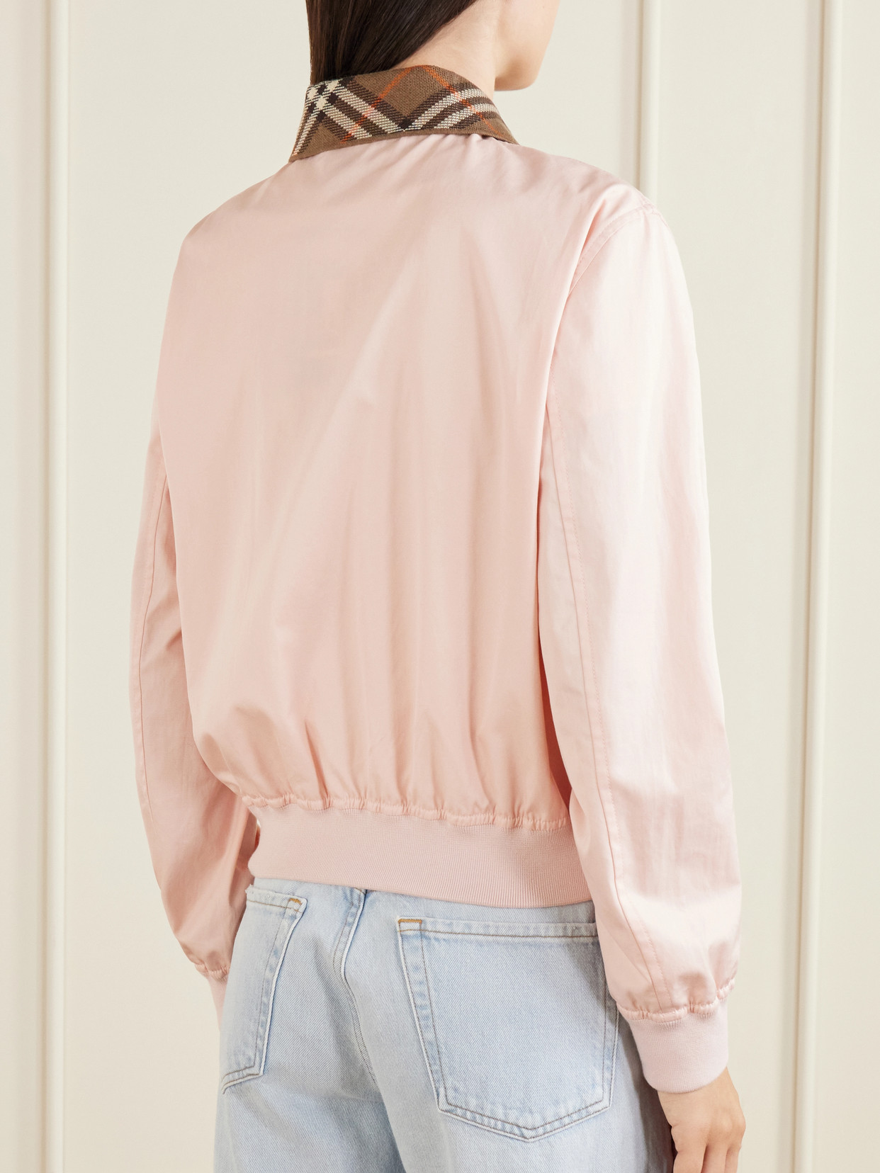 Hayfield Knitted Check-Trimmed Cotton-Poplin Bomber