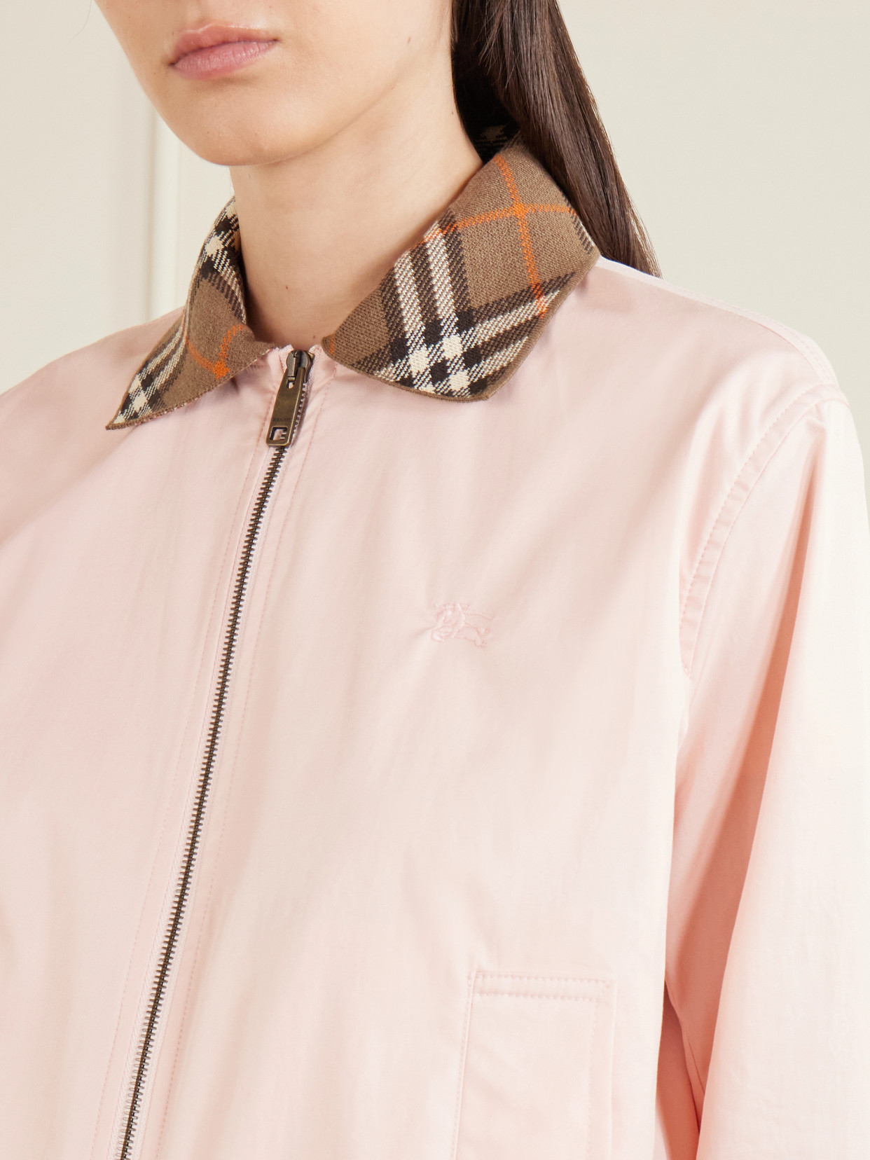 Hayfield Knitted Check-Trimmed Cotton-Poplin Bomber