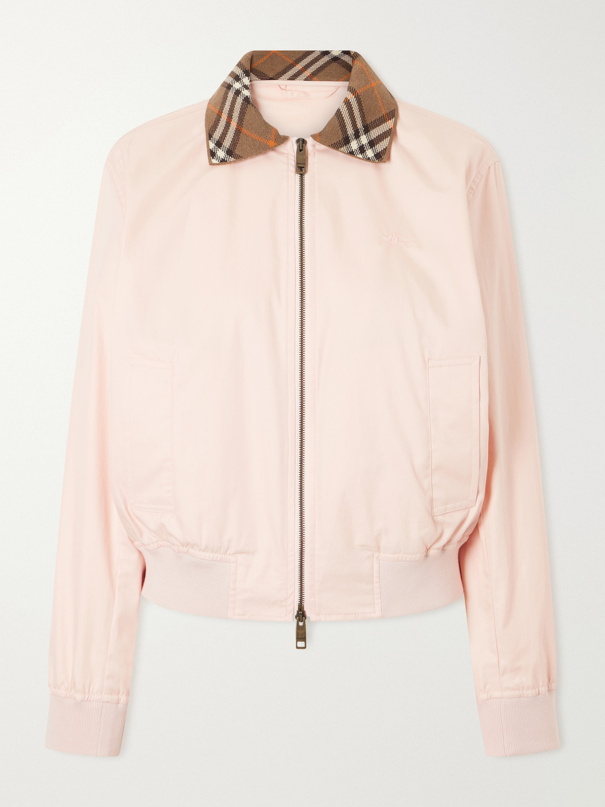 Burberry Hayfield Knitted Check-trimmed Cotton-poplin Bomber In Pink