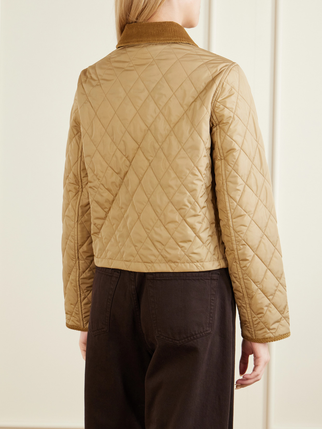 Cropped Corduroy-Trimmed Quilted Jacket
