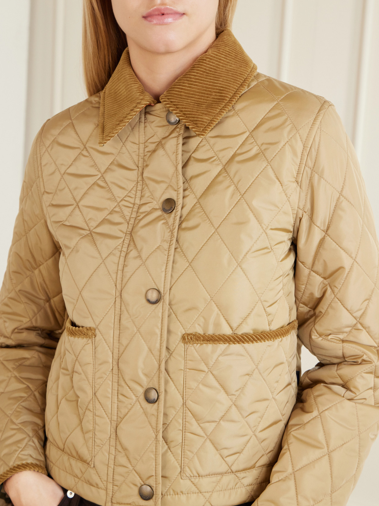 Cropped Corduroy-Trimmed Quilted Jacket
