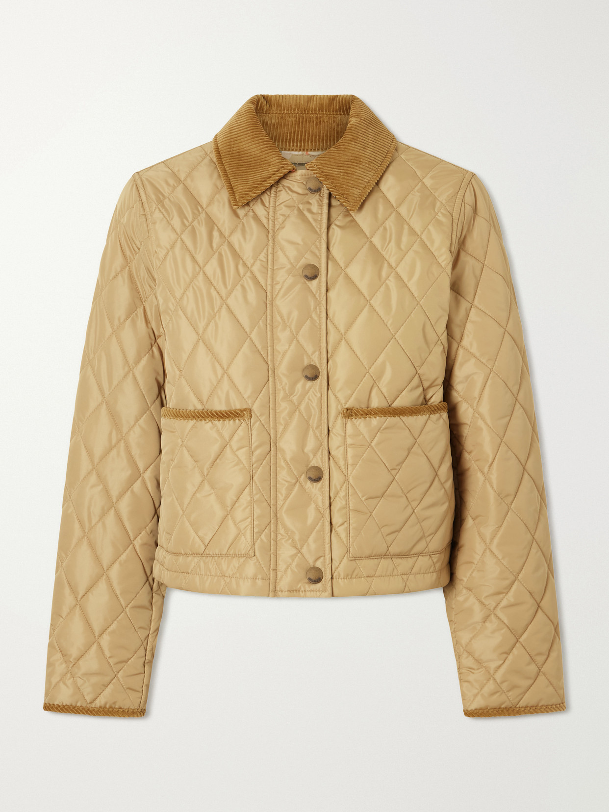 Burberry Cropped Corduroy-trimmed Quilted Shell Jacket In Neutral
