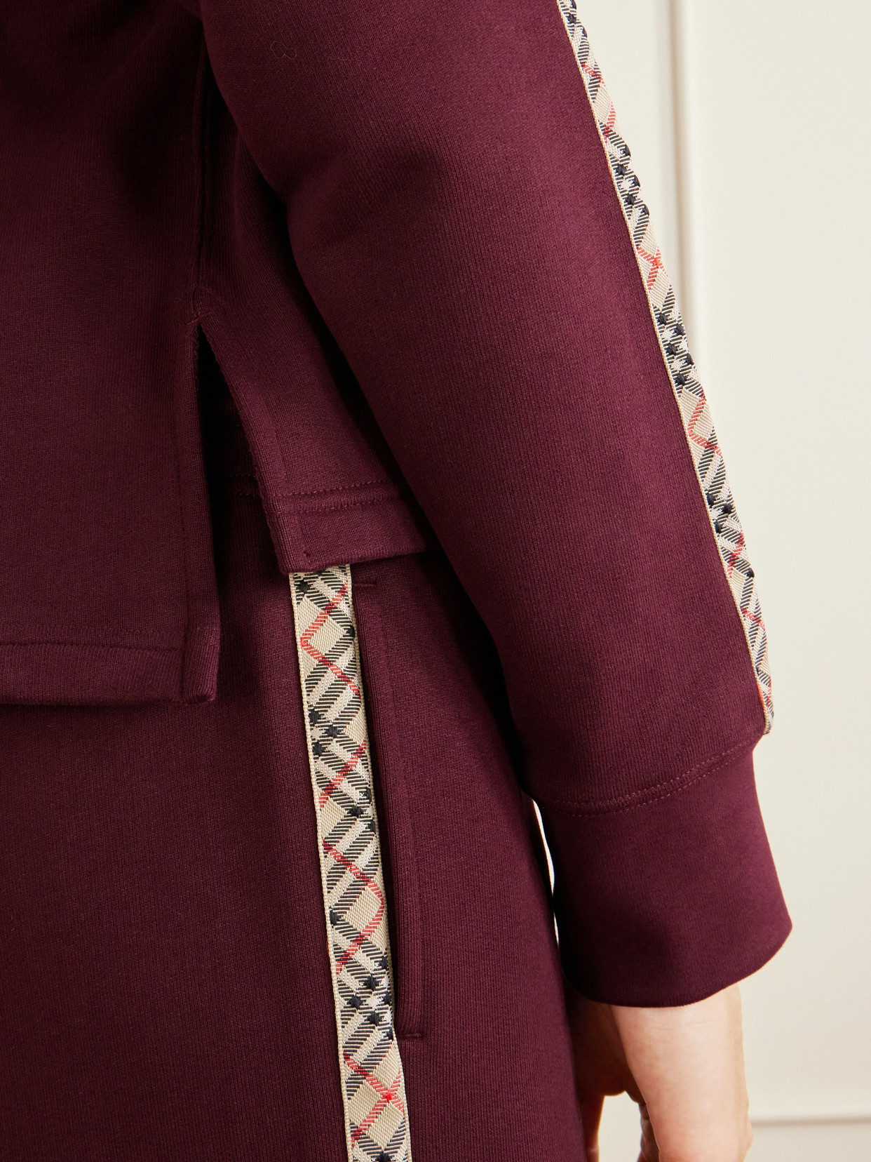 Burberry Harper Checked Cotton-jersey Zip-up Hoodie In Burgundy