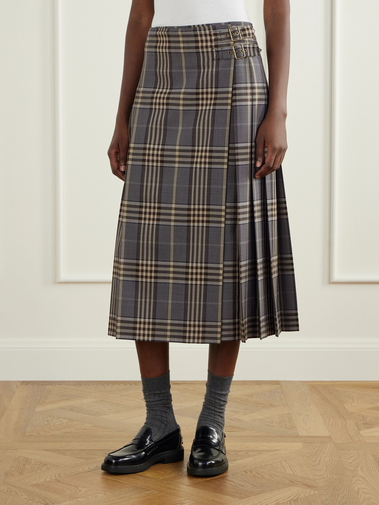 Pleated Checked Midi
