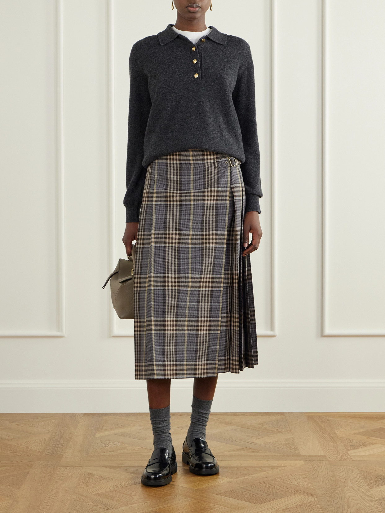 Pleated Checked Midi