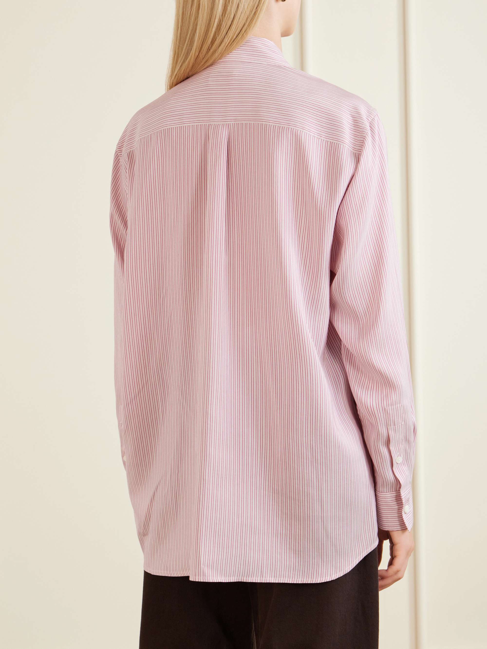 BURBERRY Logo-embroidered striped silk shirt | NET-A-PORTER