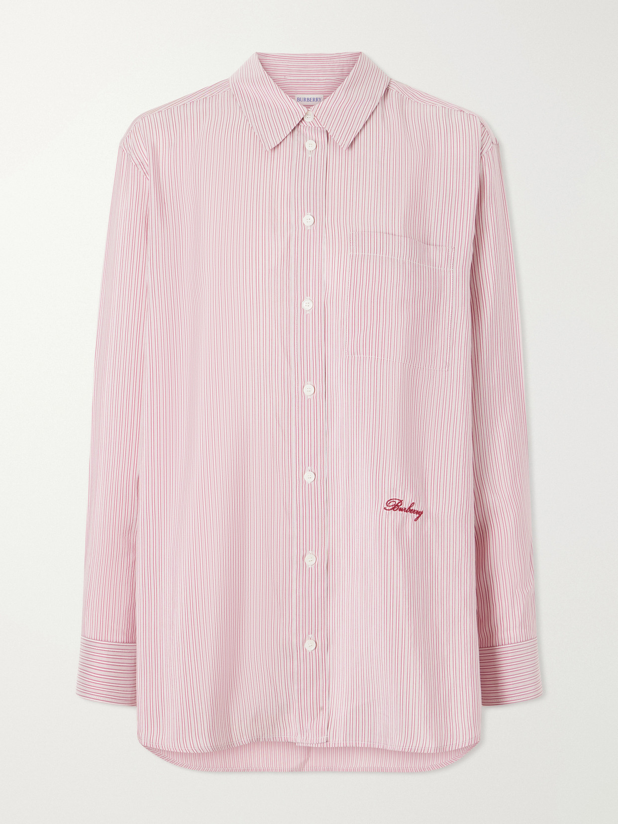 Burberry Logo-embroidered Striped Silk Shirt In Pink