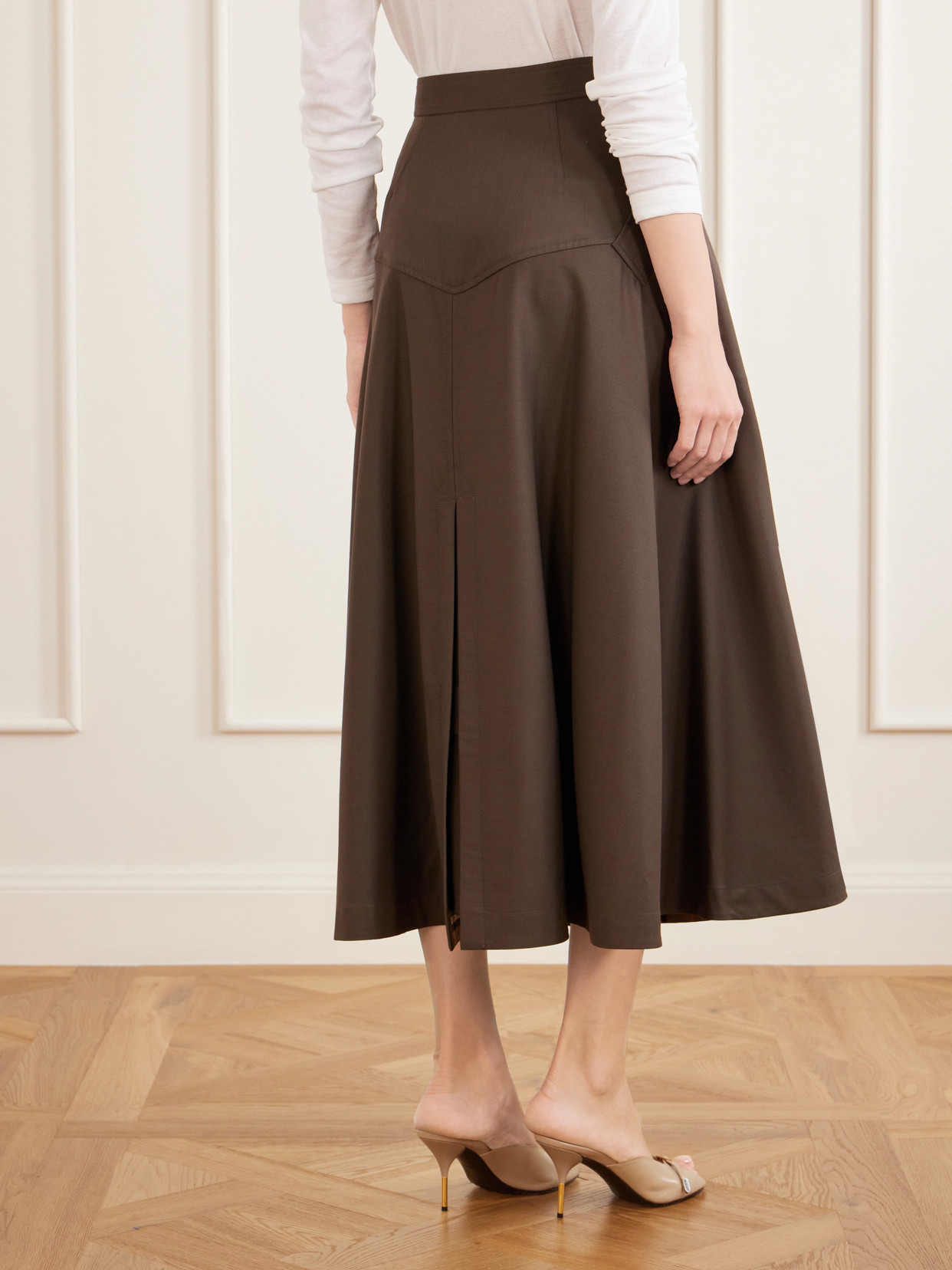 Belted Wool Gabardine Midi