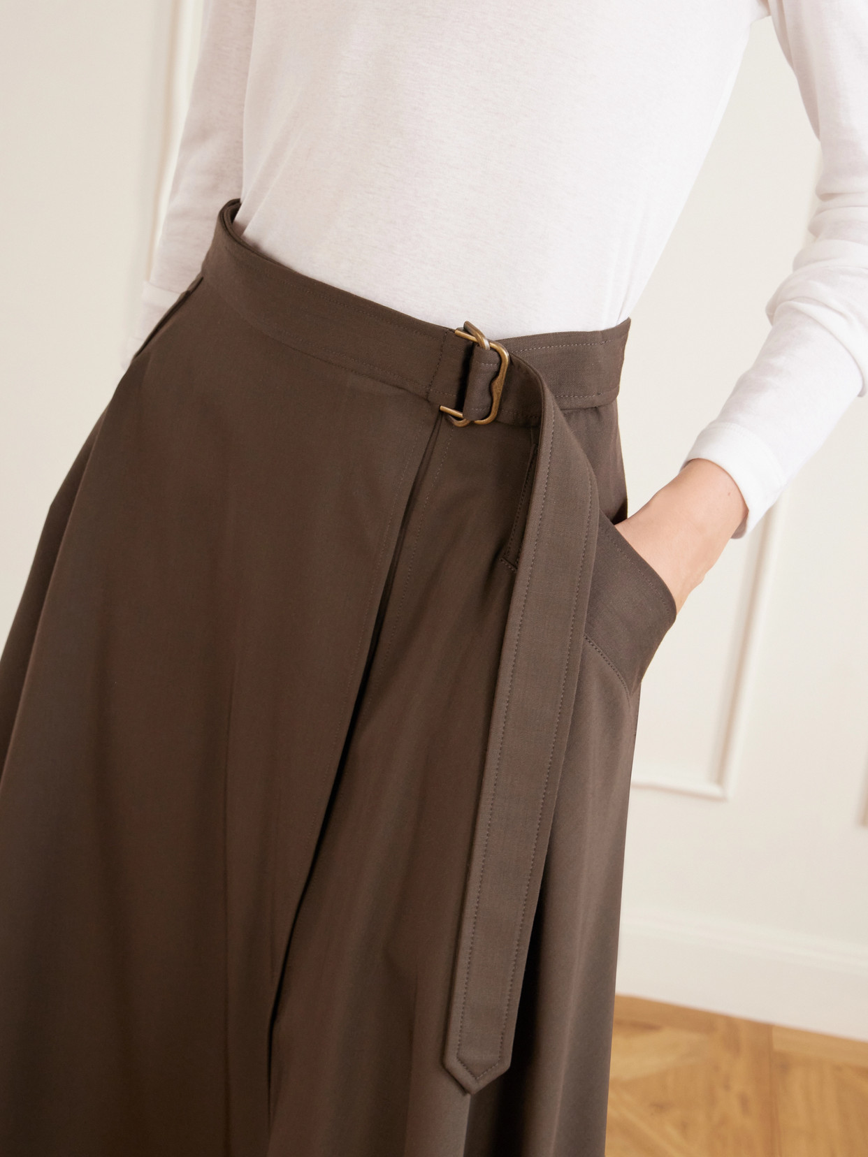Belted Wool Gabardine Midi