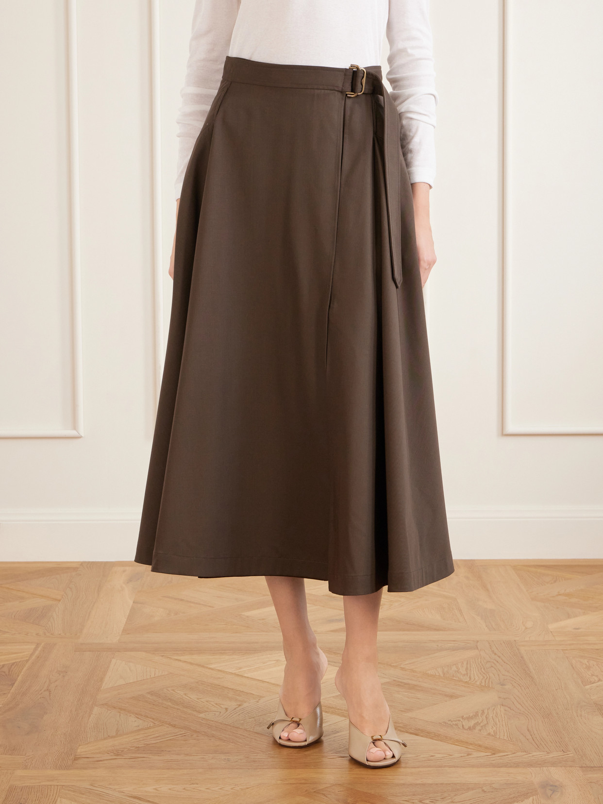 Belted Wool Gabardine Midi