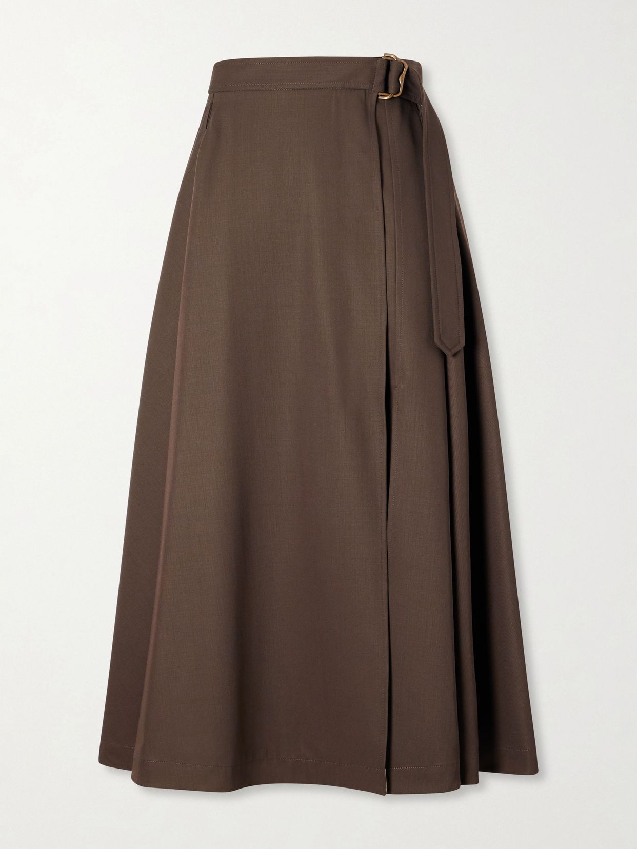 belted wool gabardine midi skirt