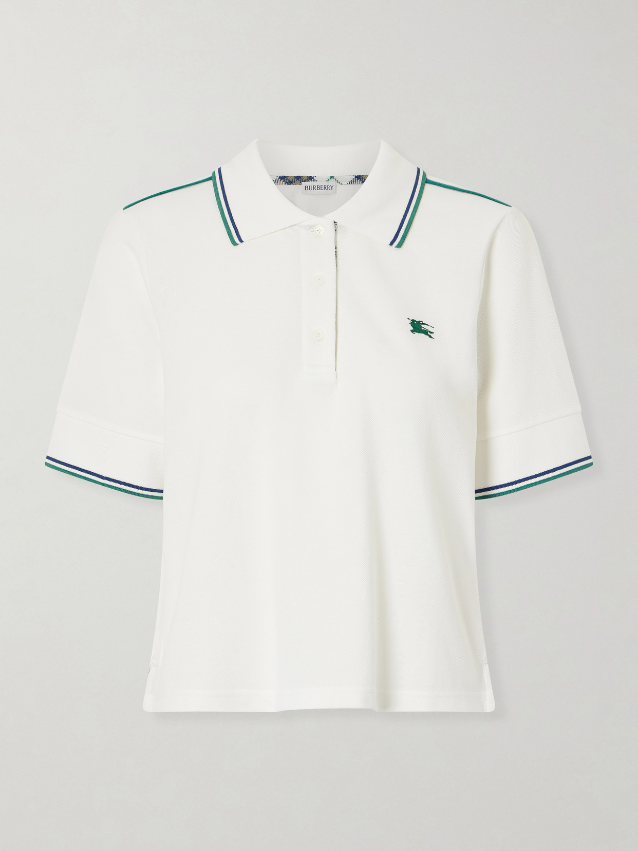 Burberry Logo-embroidered Cotton-blend Piqué Polo Shirt In White