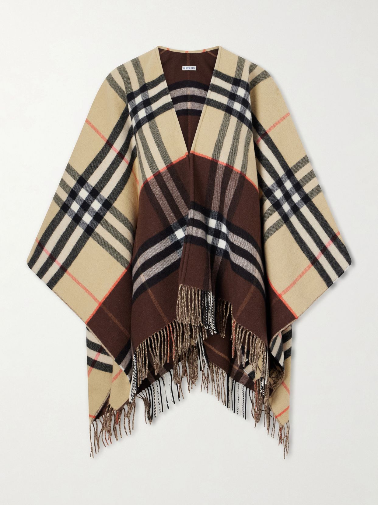Fringed checked cashmere and wool-blend cape