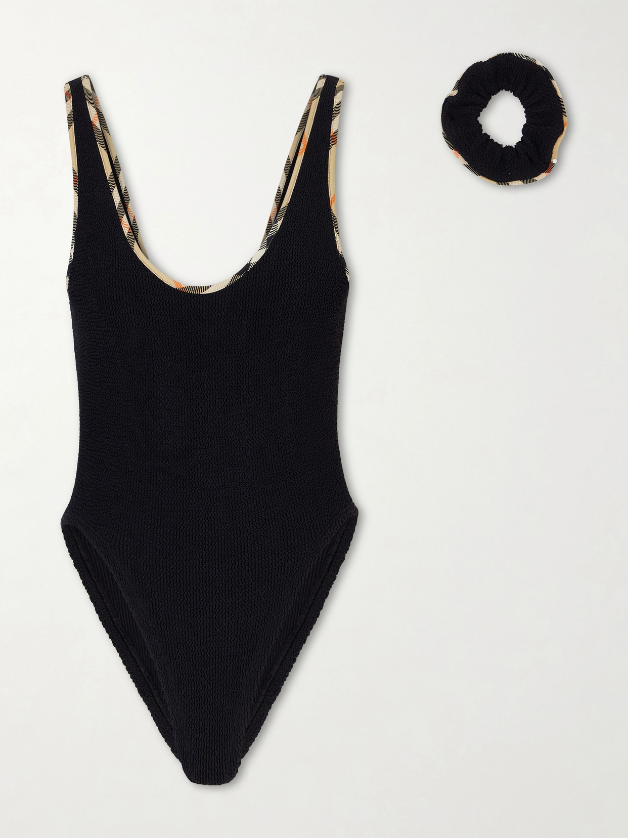 Burberry + Hunza G Faye Checked Original Crinkle™ Swimsuit In Black