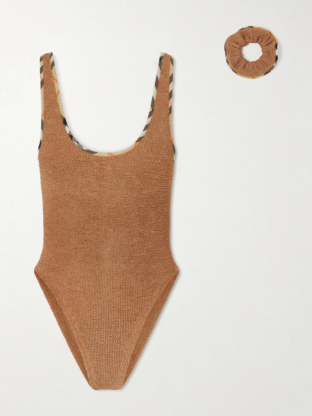 Burberry + Hunza G Faye Checked Original Crinkle™ Swimsuit In Nude