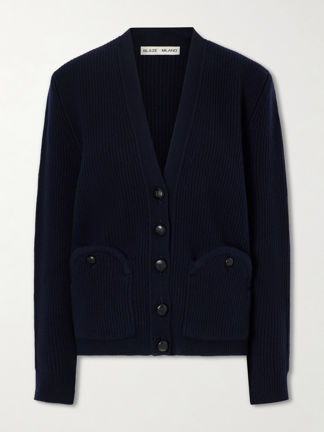 Blazé Milano Ribbed Wool And Cashmere-blend Cardigan In Blue
