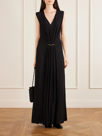 Sportmax Gathered embellished stretch-jersey maxi dress
