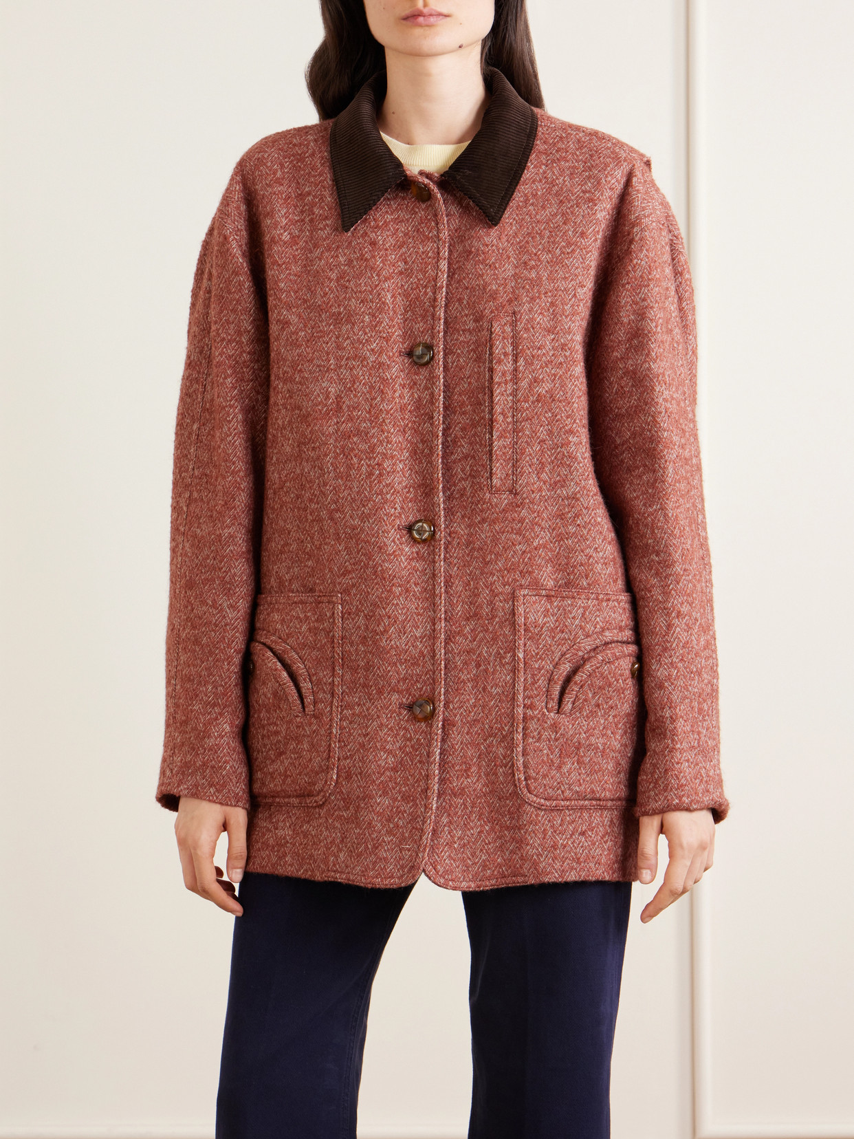 Blazé Milano - Clelia Corduroy-Trimmed Herringbone Jacket