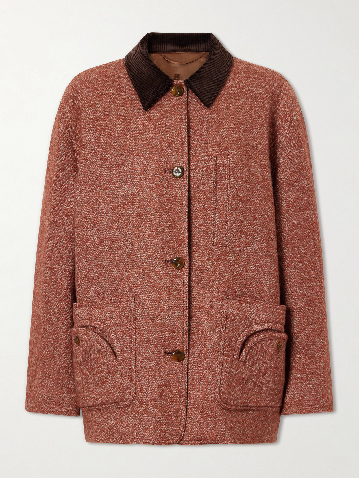 Blazé Milano Clelia Corduroy-trimmed Herringbone Jacket In Red