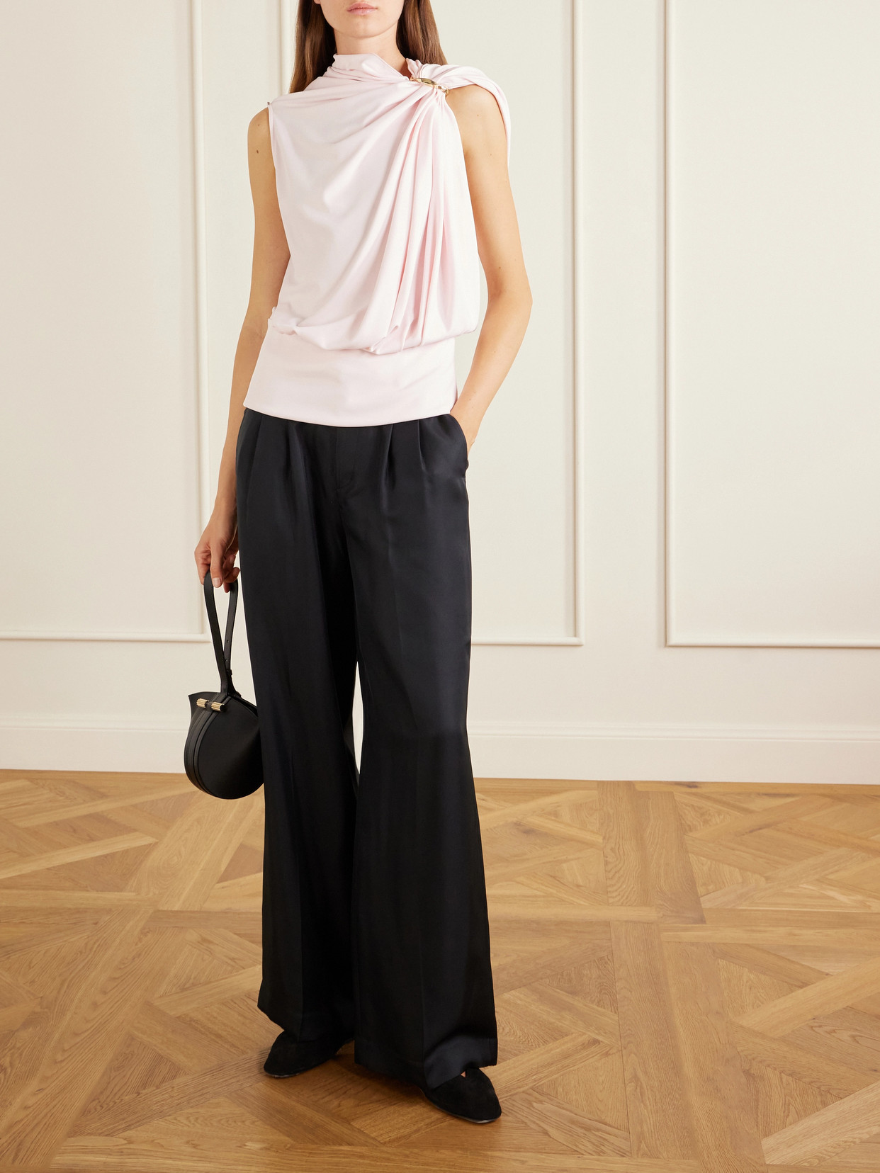 Lacuna Embellished Draped Jersey Blouse