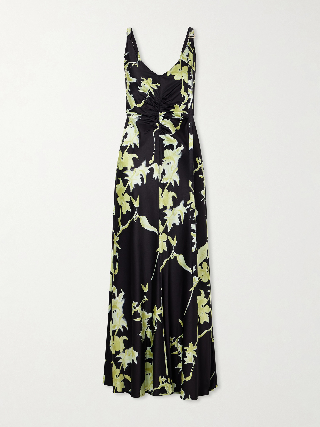 Sportmax + Balia Gathered Printed Satin Maxi Dress In Black
