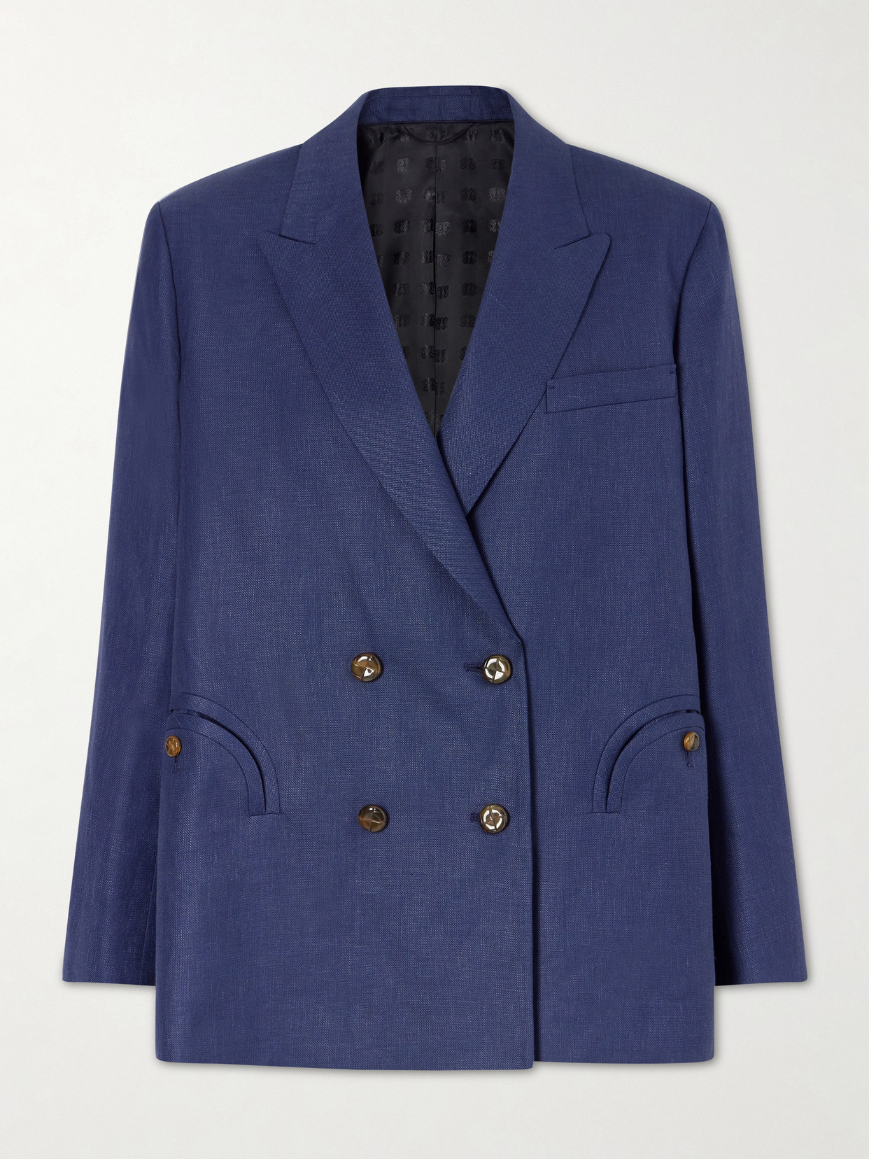 Blazé Milano Nightbreak Double-breasted Linen, Wool And Silk-blend Blazer In Blue