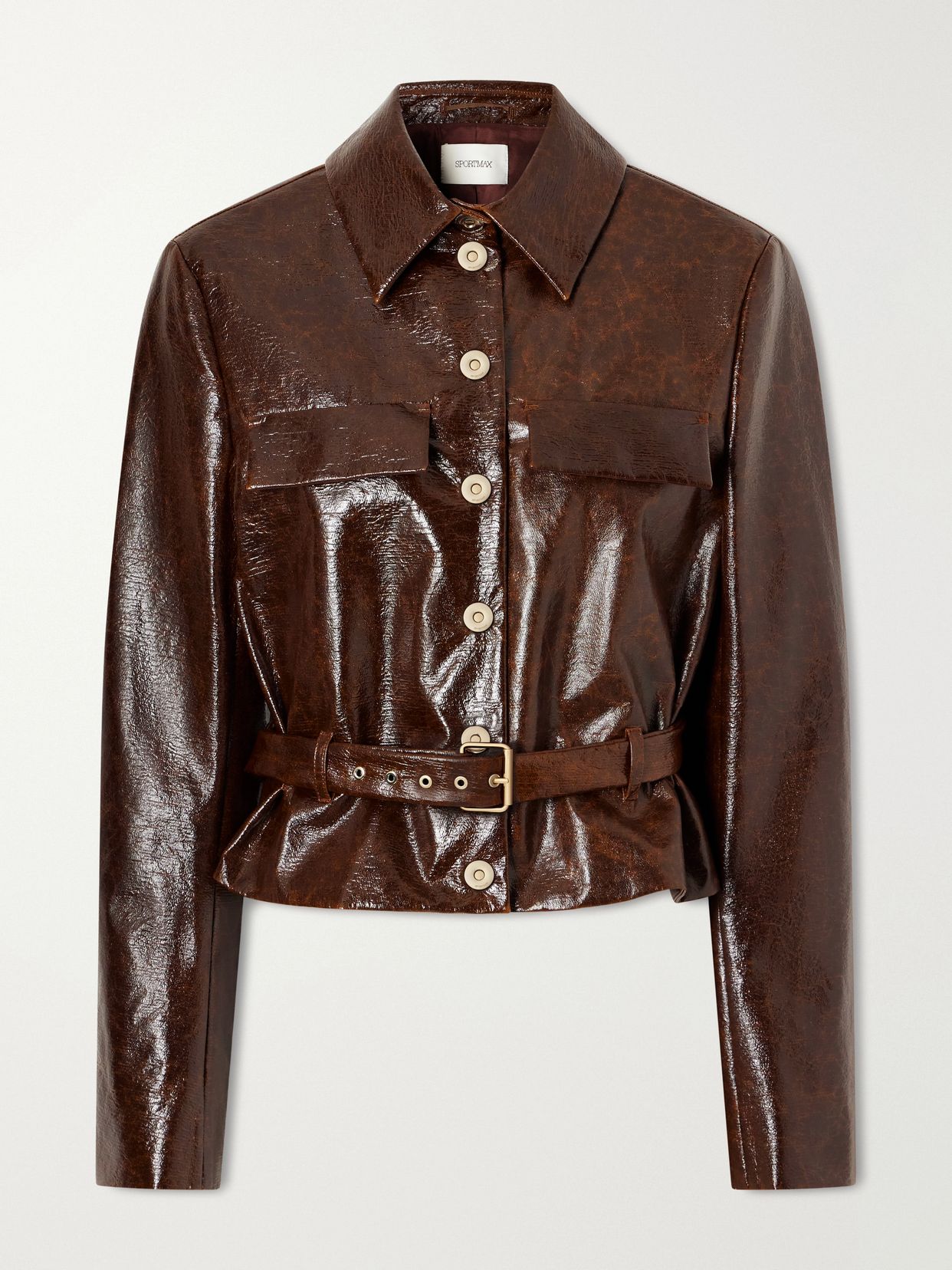 Canditi cropped belted coated-cotton jacket