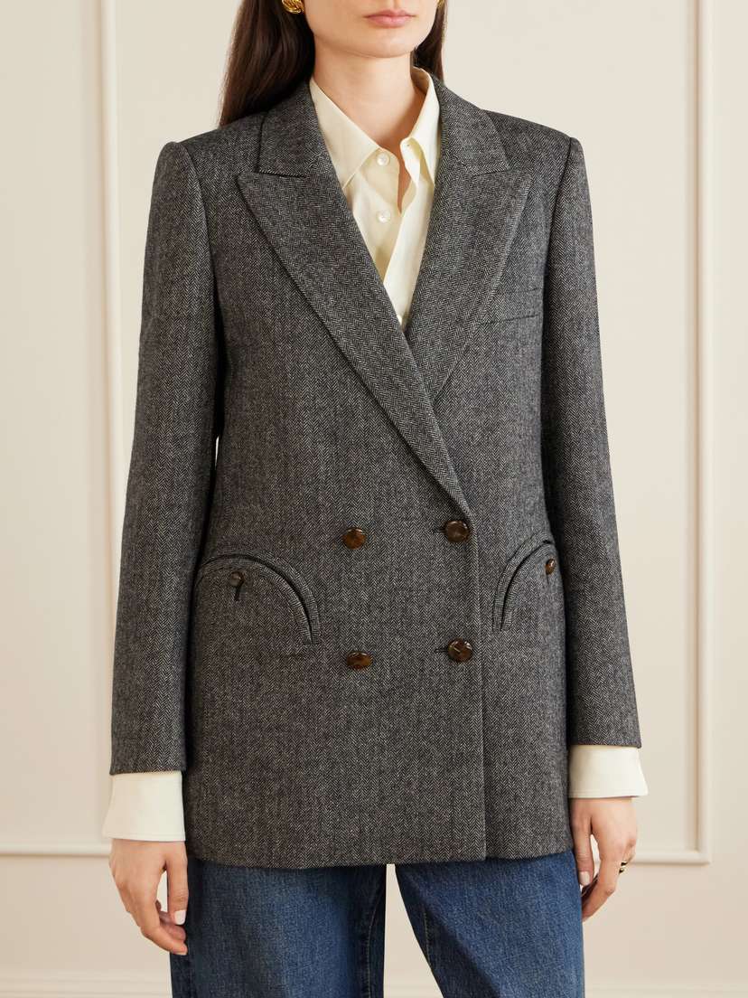 Blazé Milano Everyday Double-breasted Herringbone Wool-blend Blazer | Thumbnail 3