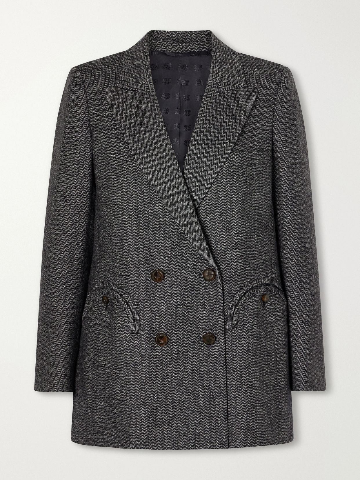 Everyday double-breasted herringbone wool-blend blazer