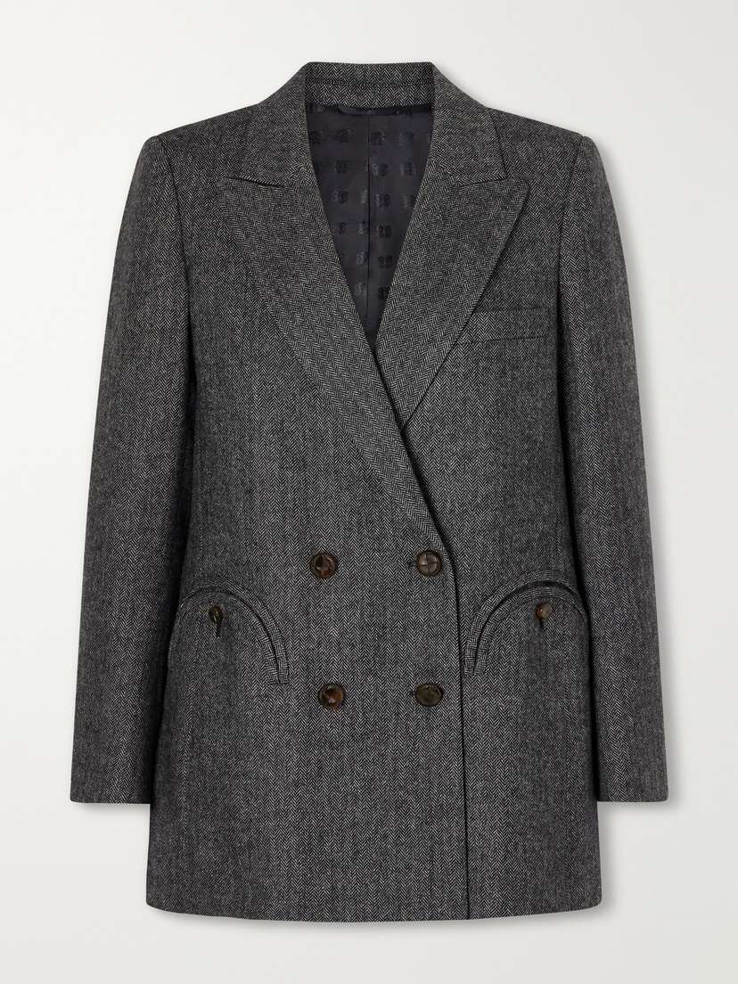 Blazé Milano Everyday Double-breasted Herringbone Wool-blend Blazer