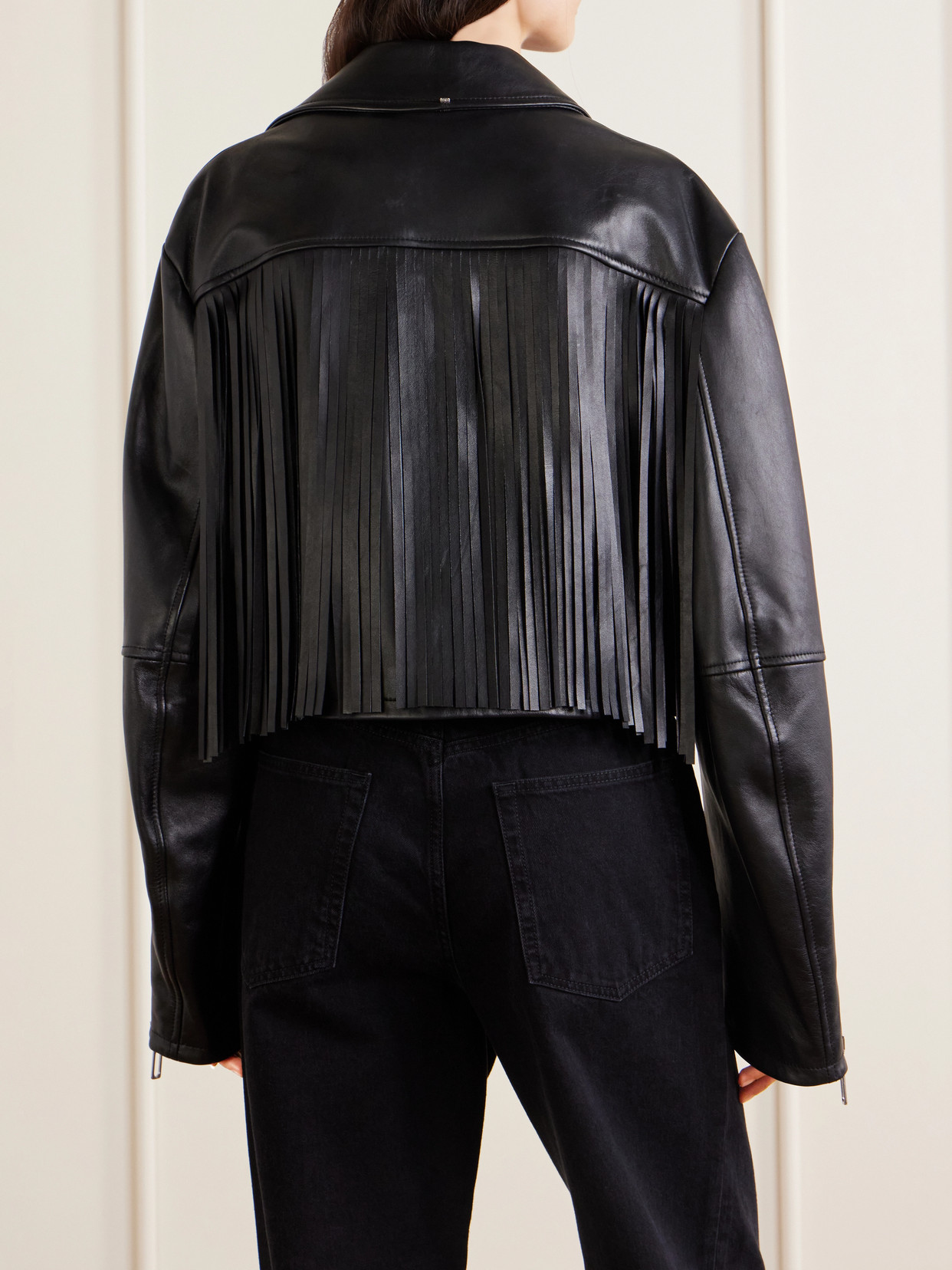 Cropped Fringed Nappa Leather Biker Jacket