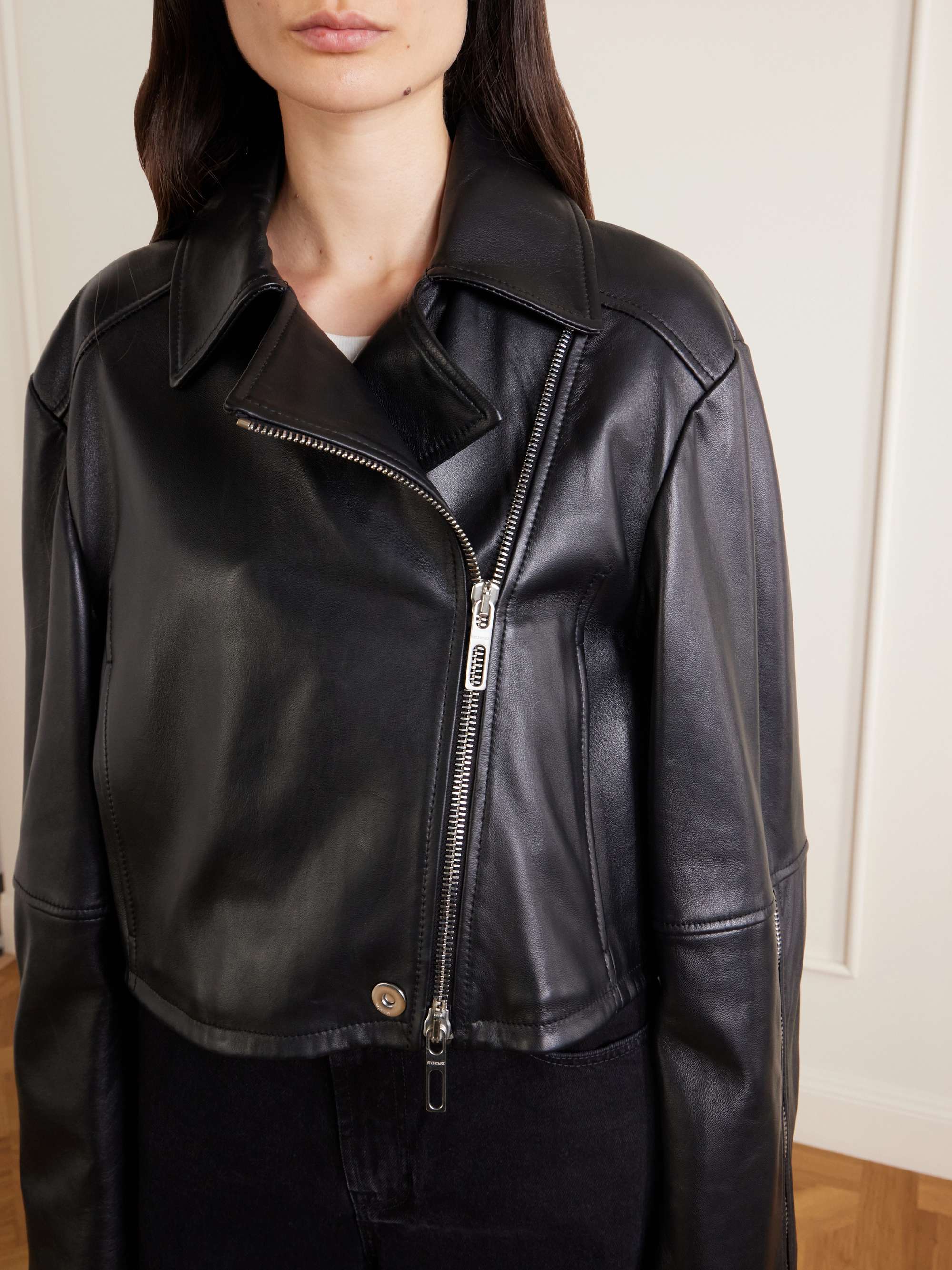 SPORTMAX Cropped fringed nappa leather biker jacket | NET-A-PORTER