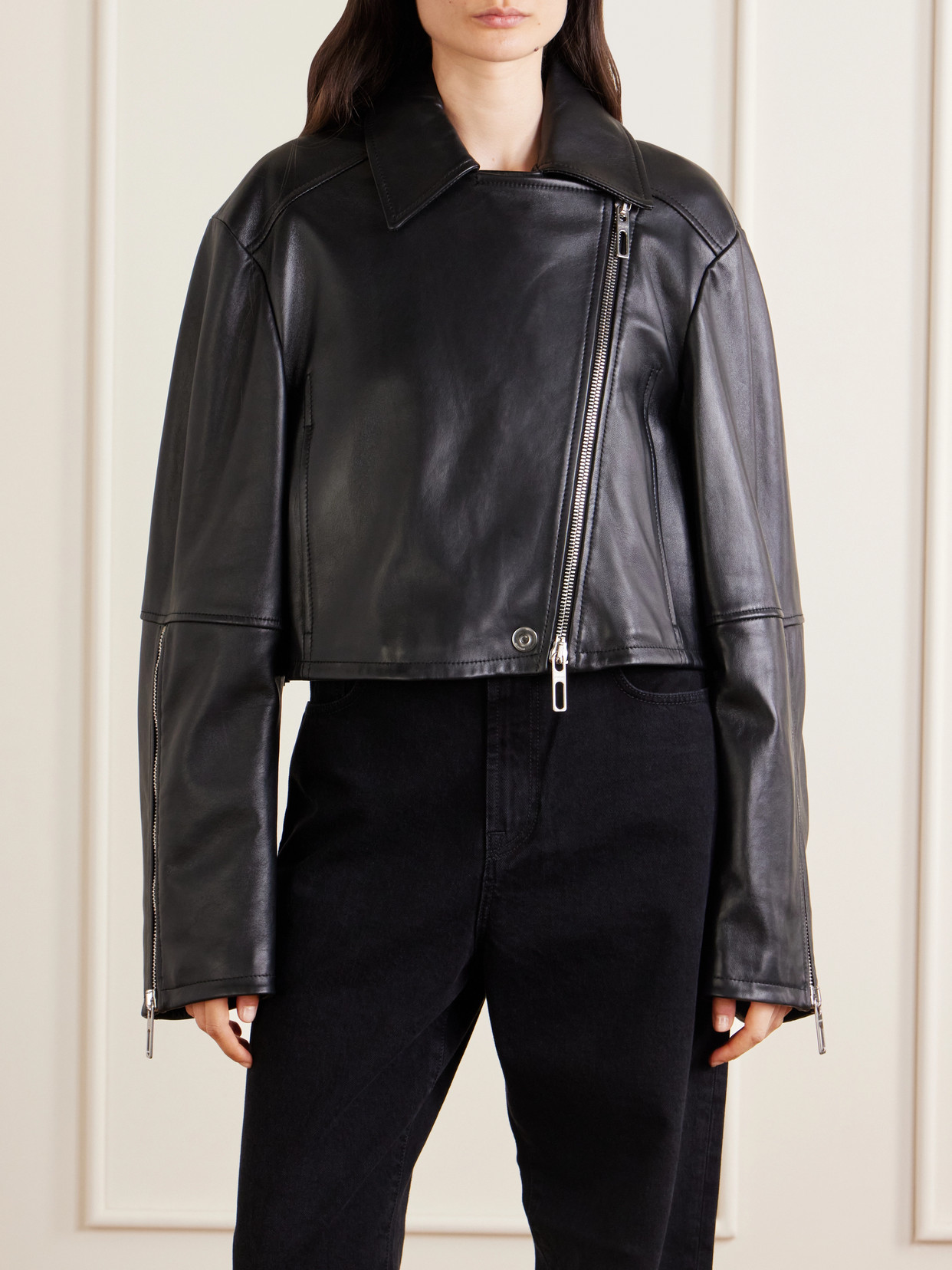 Cropped Fringed Nappa Leather Biker Jacket