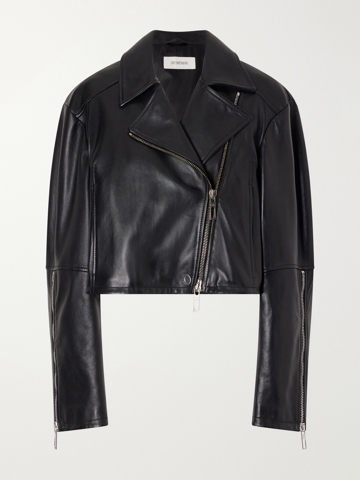 Sportmax Cropped Fringed Nappa Leather Biker Jacket In Black