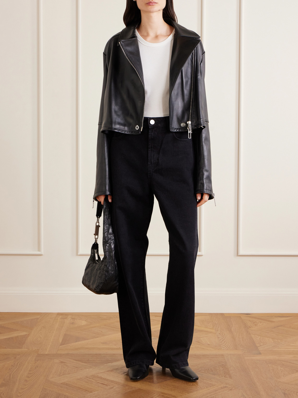 Cropped Fringed Nappa Leather Biker Jacket