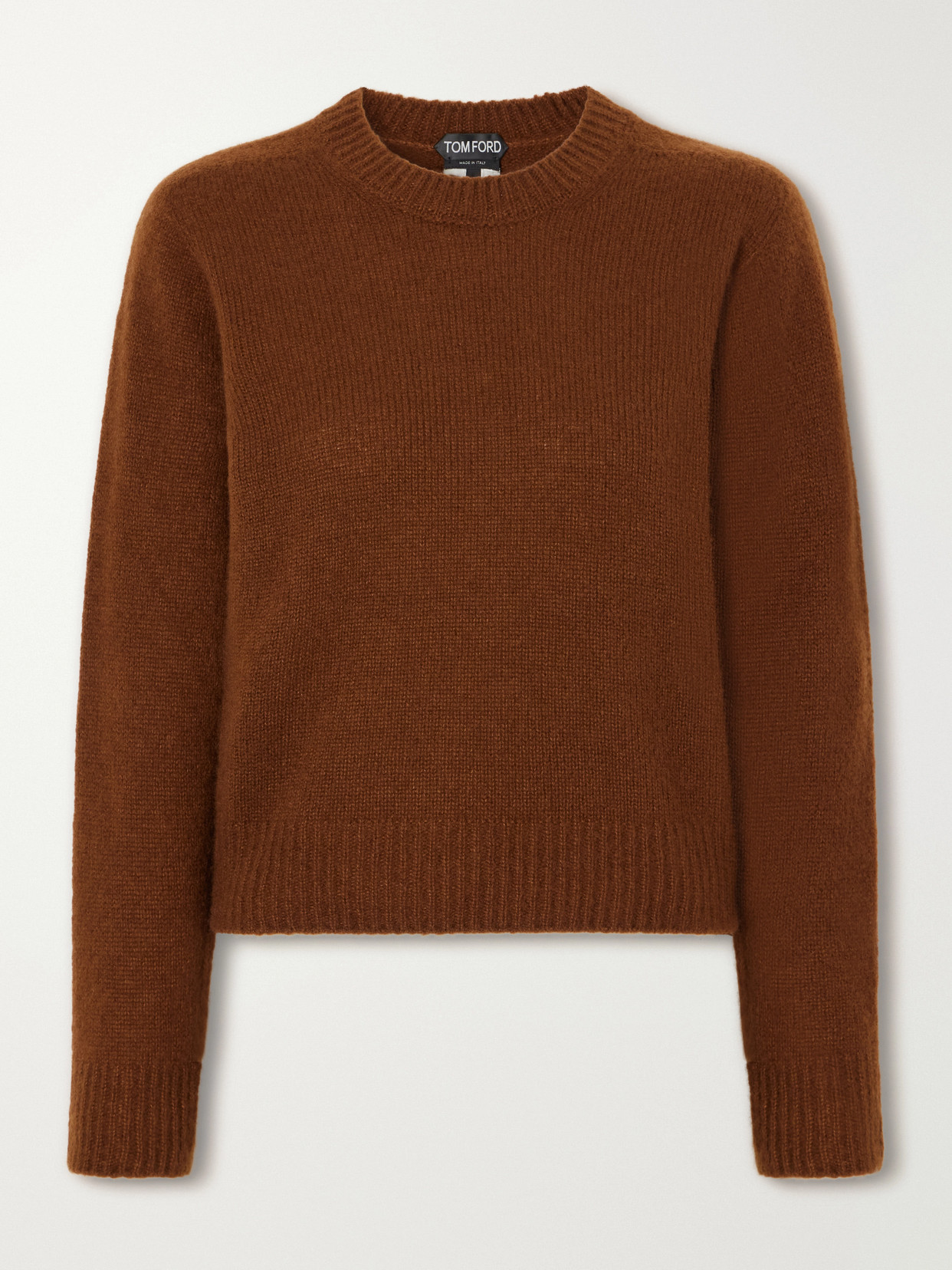 Tom Ford Cropped Cashmere And Silk-blend Sweater In Brown
