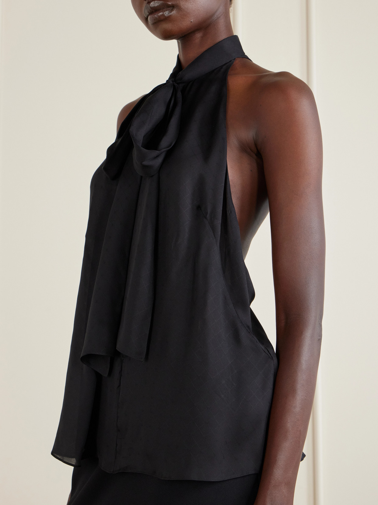 Monogram-Printed Halterneck Silk-Chiffon Tank