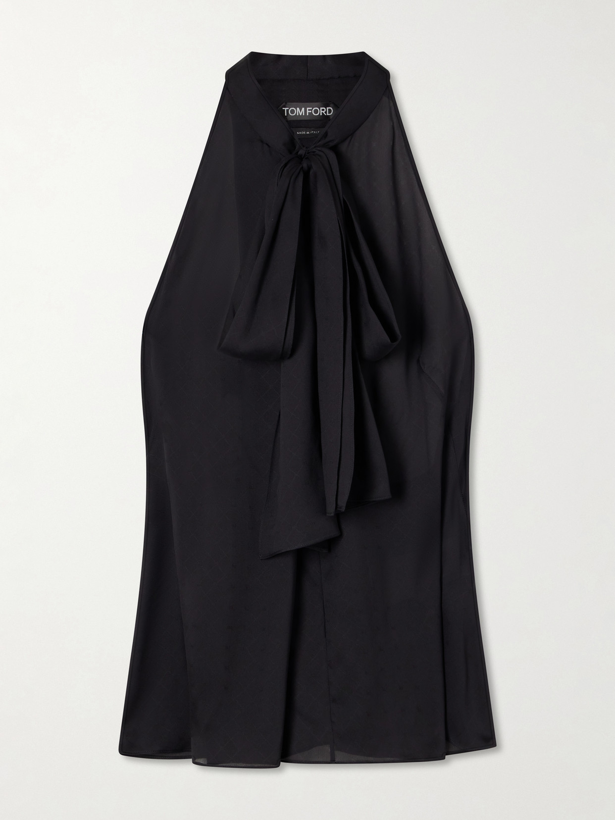 Tom Ford Monogram-printed Halterneck Silk-chiffon Tank In Black