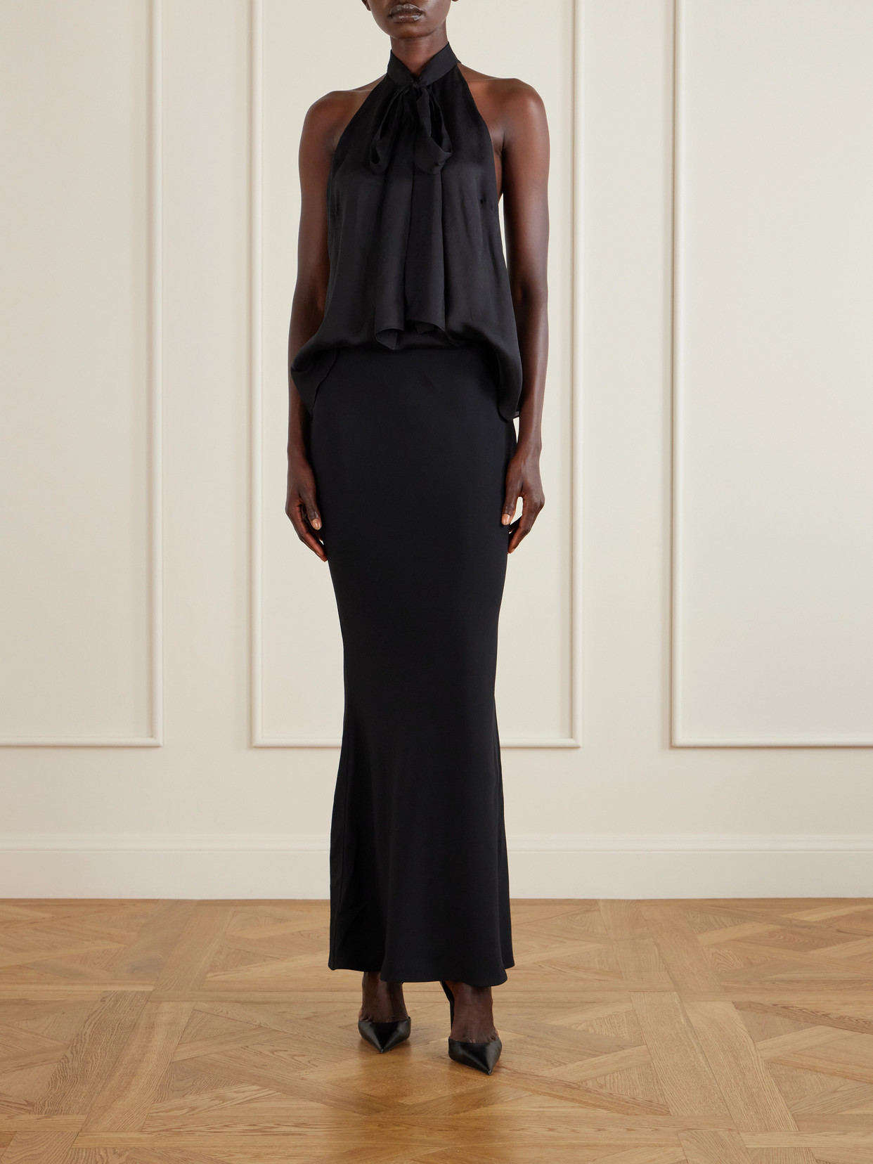 Monogram-Printed Halterneck Silk-Chiffon Tank