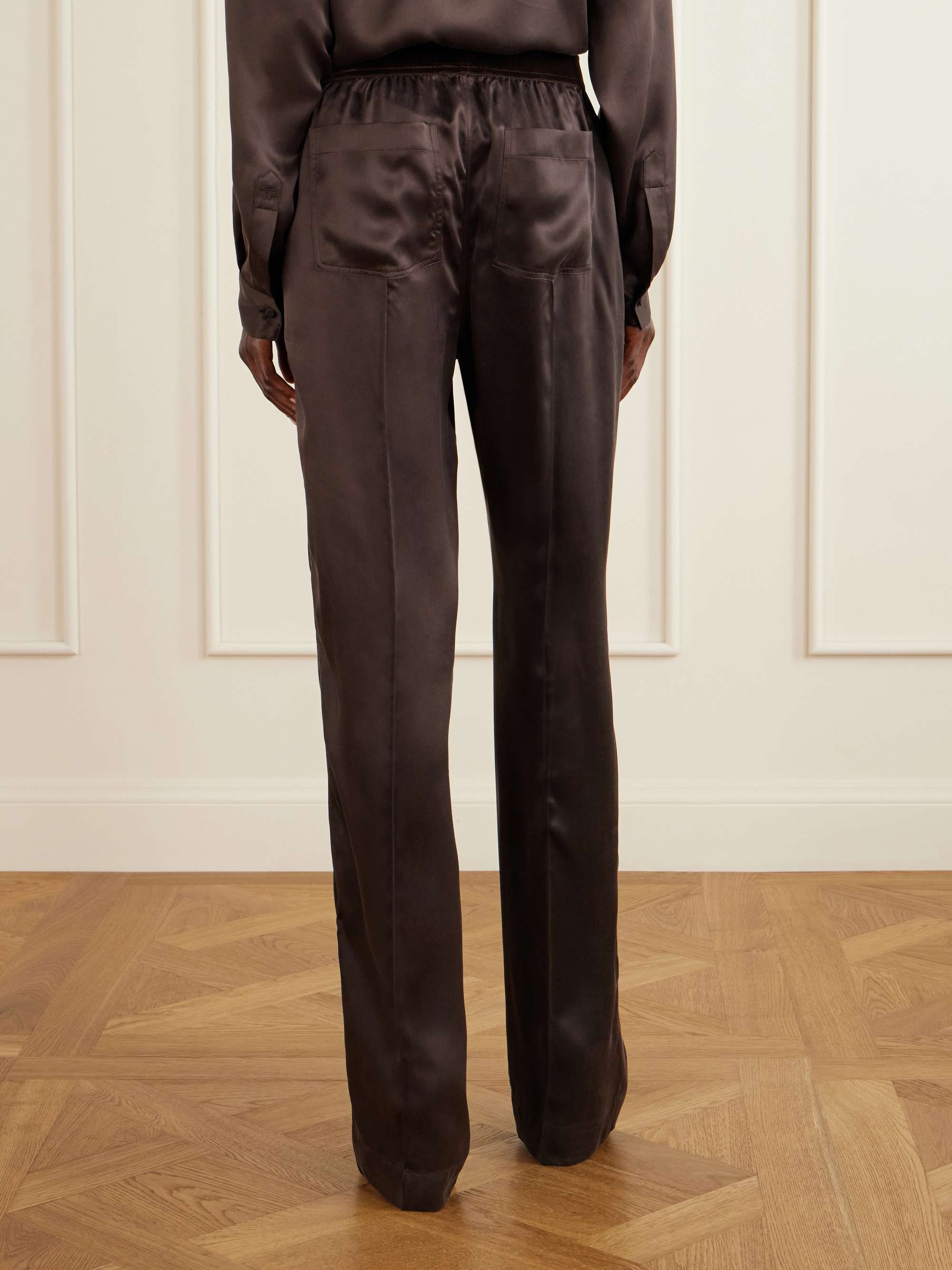 TOM FORD Velvet-trimmed silk-satin straight-leg pants | NET-A-PORTER