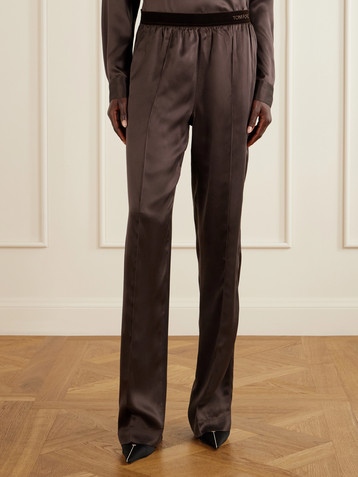 Tom Ford Velvet-trimmed silk-satin straight-leg pants